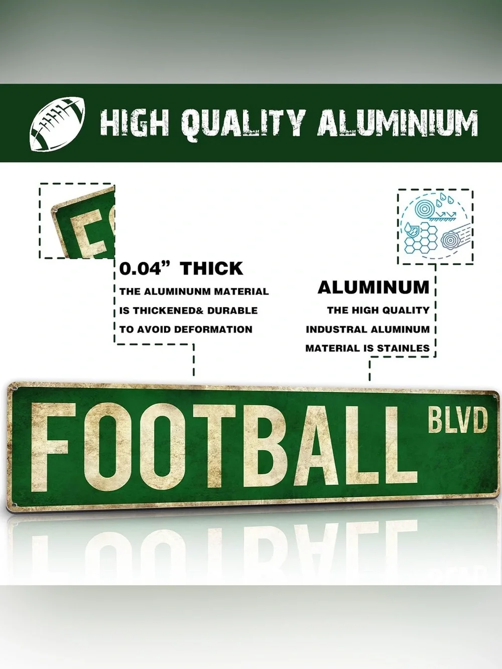 Green Vintage Football Wall Sign - Brand New